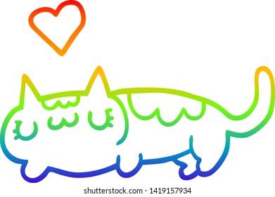 rainbow gradient line drawing of a cartoon cat
