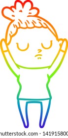 rainbow gradient line drawing of a cartoon calm woman