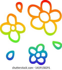 dibujo de una línea de degradado de arco iris de una caricatura de flores decorativas