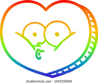 rainbow gradient line drawing of a cartoon love heart