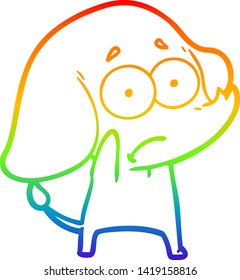 dibujo de una línea de gradiente de arco iris de un elefante inseguro de la caricatura