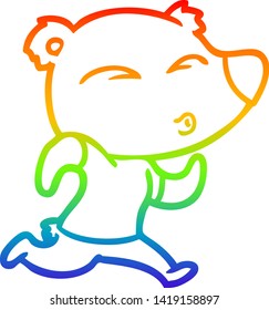 rainbow gradient line drawing of a cartoon jogging bear