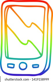 dibujo de línea de gradiente de arco iris de un teléfono móvil de dibujos animados