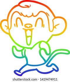 rainbow gradient line drawing of a cartoon laughing monkey