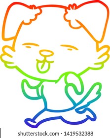 rainbow gradient line drawing of a cartoon running dog sticking out tongue