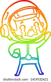 rainbow gradient line drawing of a cartoon crying astronaut