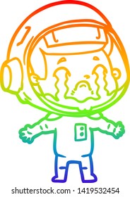 dibujo de una línea de gradiente de arcoiris de un astronauta llorando una caricatura