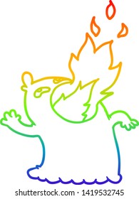 rainbow gradient line drawing of a cartoon fire breathing ghost