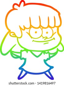 rainbow gradient line drawing of a cartoon girl smiling