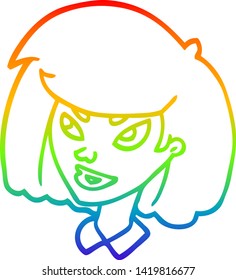 rainbow gradient line drawing of a cartoon face girl