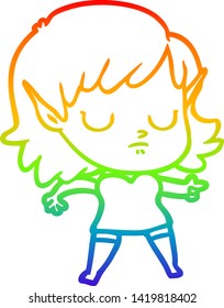 rainbow gradient line drawing of a cartoon elf girl