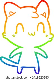 dibujo de una línea de gradiente de arco iris de un gato feliz de dibujos animados