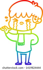 dibujo de una línea de gradiente de arco iris de un niño de caricatura que llora