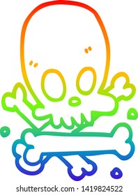Regenbogengradientenzeichnung eines Cartoon-Schädels und -Knochen