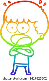 dibujo de una línea de gradiente de arco iris de un hombre impactado