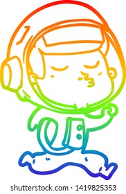 rainbow gradient line drawing of a cartoon confident astronaut running