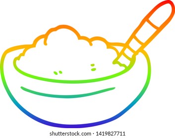 dibujo de la línea del gradiente del arco iris de un tazón de dibujos animados de papa machacada