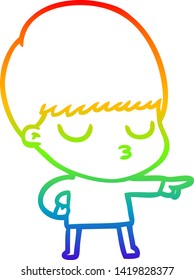 rainbow gradient line drawing of a cartoon calm boy
