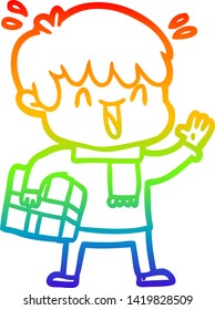 rainbow gradient line drawing of a cartoon laughing boy