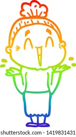 Regenbogen-Farbverlauf-Zeichnung einer Cartoon glücklichen alten Dame