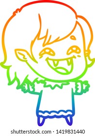desenho de linha de gradiente do arco-íris de uma garota vampira risonha de desenho animado