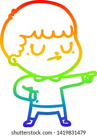rainbow gradient line drawing of a cartoon grumpy boy
