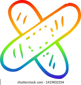 dibujo de la línea de gradiente del arco iris de un yeso de pegatinas médicas de dibujos animados