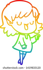 rainbow gradient line drawing of a cartoon elf girl