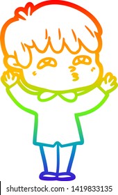 rainbow gradient line drawing of a cartoon curious man