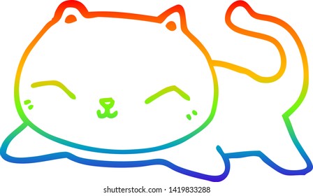 dibujo de una línea de gradiente de arco iris de un gato de dibujos animados