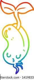 rainbow gradient line drawing of a cartoon sprouting bean