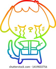 Regenbogen-Farbverlauf-Zeichnung eines Cartoon weinenden Hundes