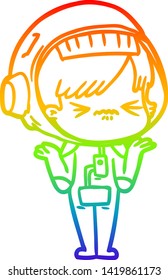 rainbow gradient line drawing of a cartoon astronaut woman