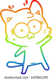 rainbow gradient line drawing of a cartoon surprised cat