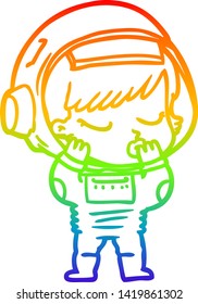 rainbow gradient line drawing of a cartoon pretty astronaut girl