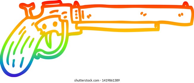 rainbow gradient line drawing of a cartoon old pistol