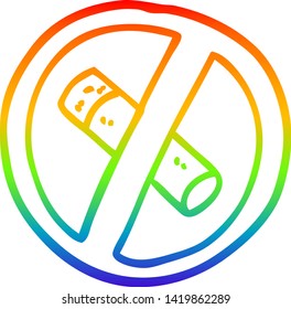 rainbow gradient line drawing of a cartoon no smoking sign
