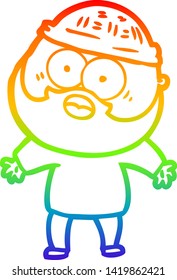 rainbow gradient line drawing of a cartoon bearded man