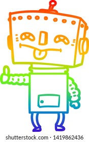 rainbow gradient line drawing of a cartoon robot