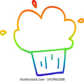 dibujo de línea de gradiente de arco iris de un muffin de dibujos animados