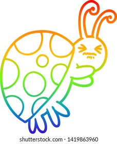 dibujo de línea de gradiente de arco iris de una mariquita de dibujos animados