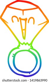 rainbow gradient line drawing of a cartoon happy face ring