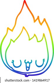 rainbow gradient line drawing of a cartoon flame with face