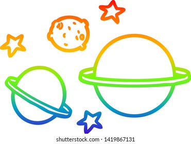 dibujo de una línea de degradado de arco iris de un planeta de dibujos animados