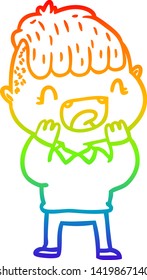 rainbow gradient line drawing of a cartoon happy boy laughing