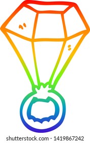 dibujo de línea de gradiente de arco iris de un anillo de rubí rojo con dibujos animados