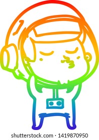 rainbow gradient line drawing of a cartoon confident astronaut