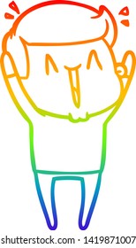 dibujo de una línea de gradiente de arco iris de un hombre feliz con dibujos animados