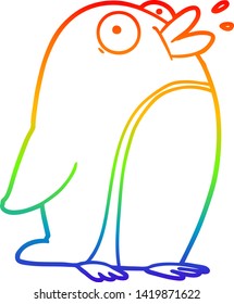 dibujo de la línea de gradiente del arco iris de un pingüino de dibujos animados