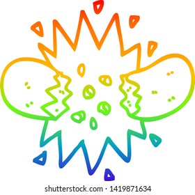rainbow gradient line drawing of a cartoon exploding sausage